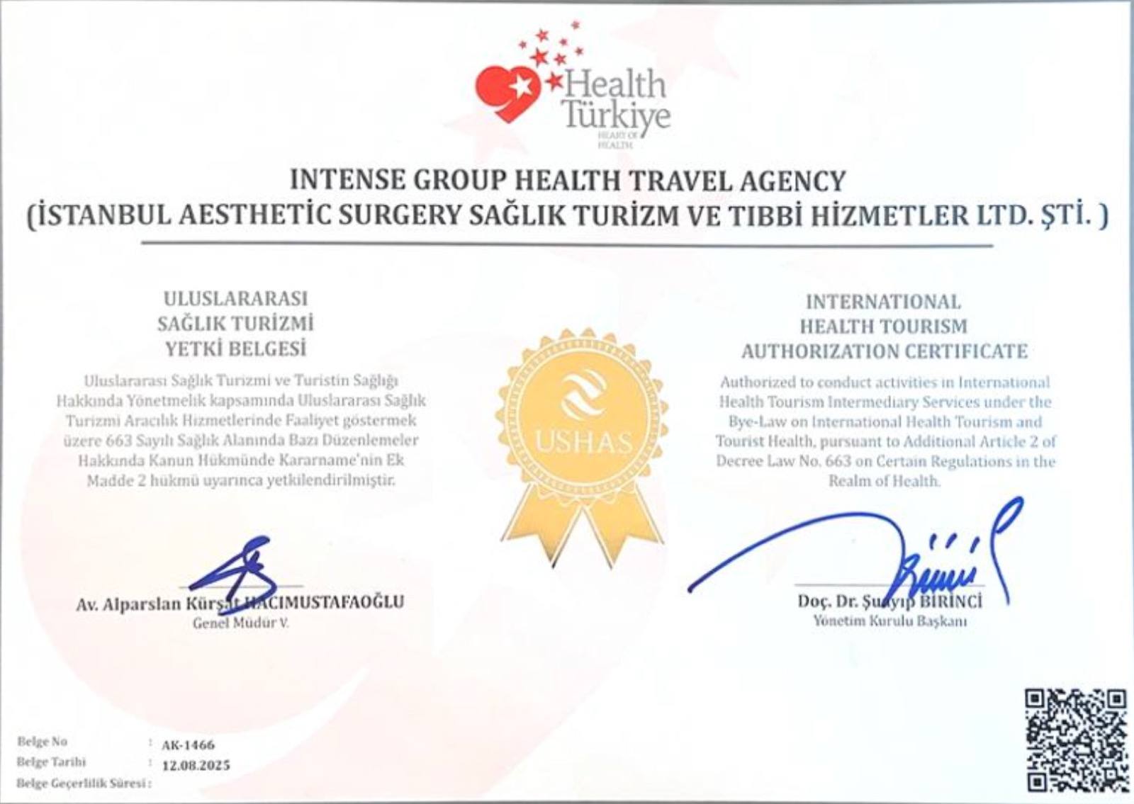 International Health Tourism Authorization Certificate